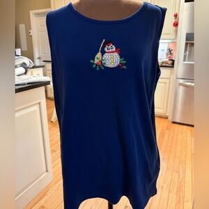 Quacker Factory Navy Blue Winter Sparkle Snowman Layer Tank Top